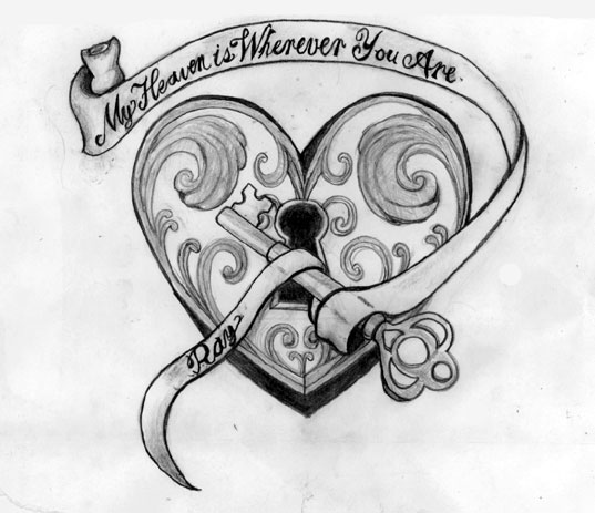 537x463 Heart Lock N Key Tattoo Sketch - Heart Sketch Tattoo