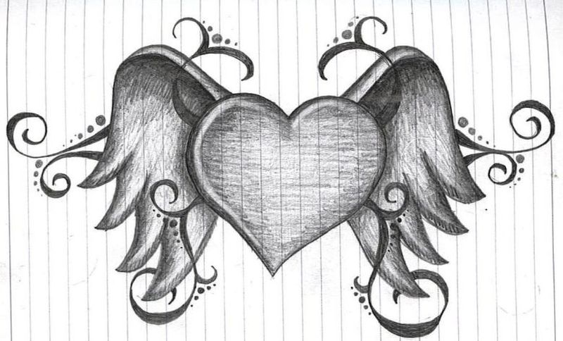 800x484 Heart With Wings Tattoo Sketch - Heart Sketch Tattoo