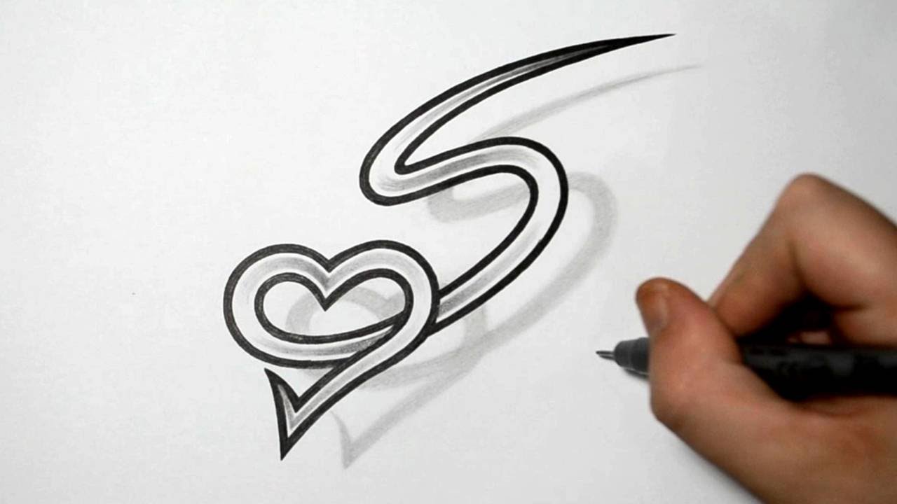 1280x720 Letter S And Heart Combined - Heart Sketch Tattoo