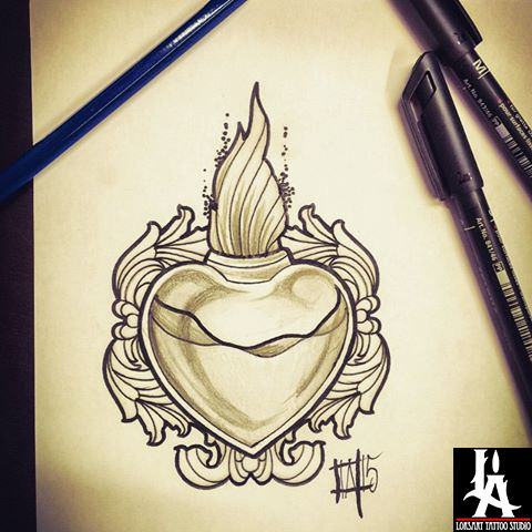 480x480 Sacred Heart Potion - Heart Sketch Tattoo