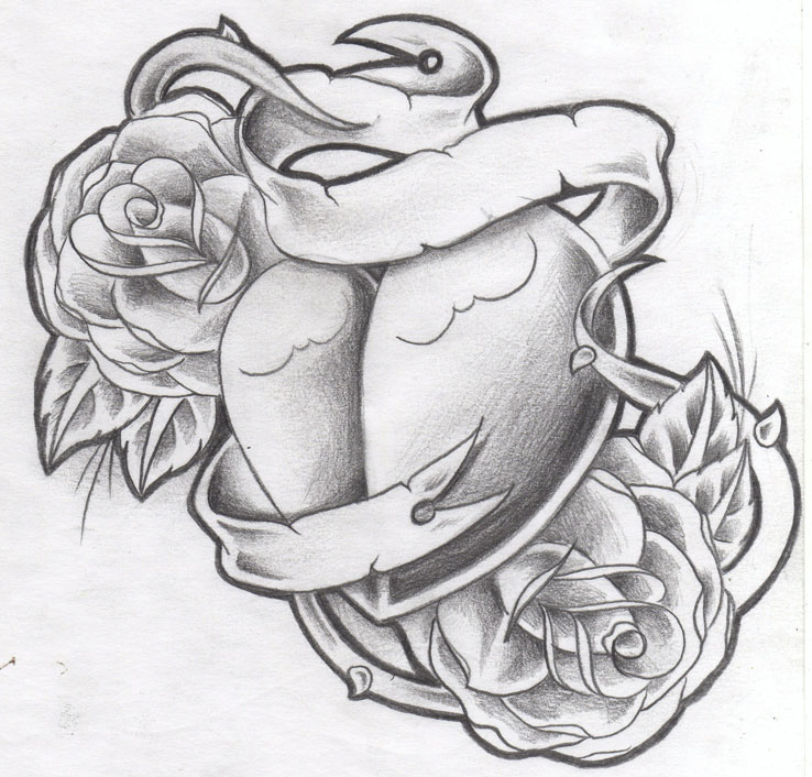738x706 Tattoo Design New Heart Nroses By Willemxsm - Heart Sketch Tattoo