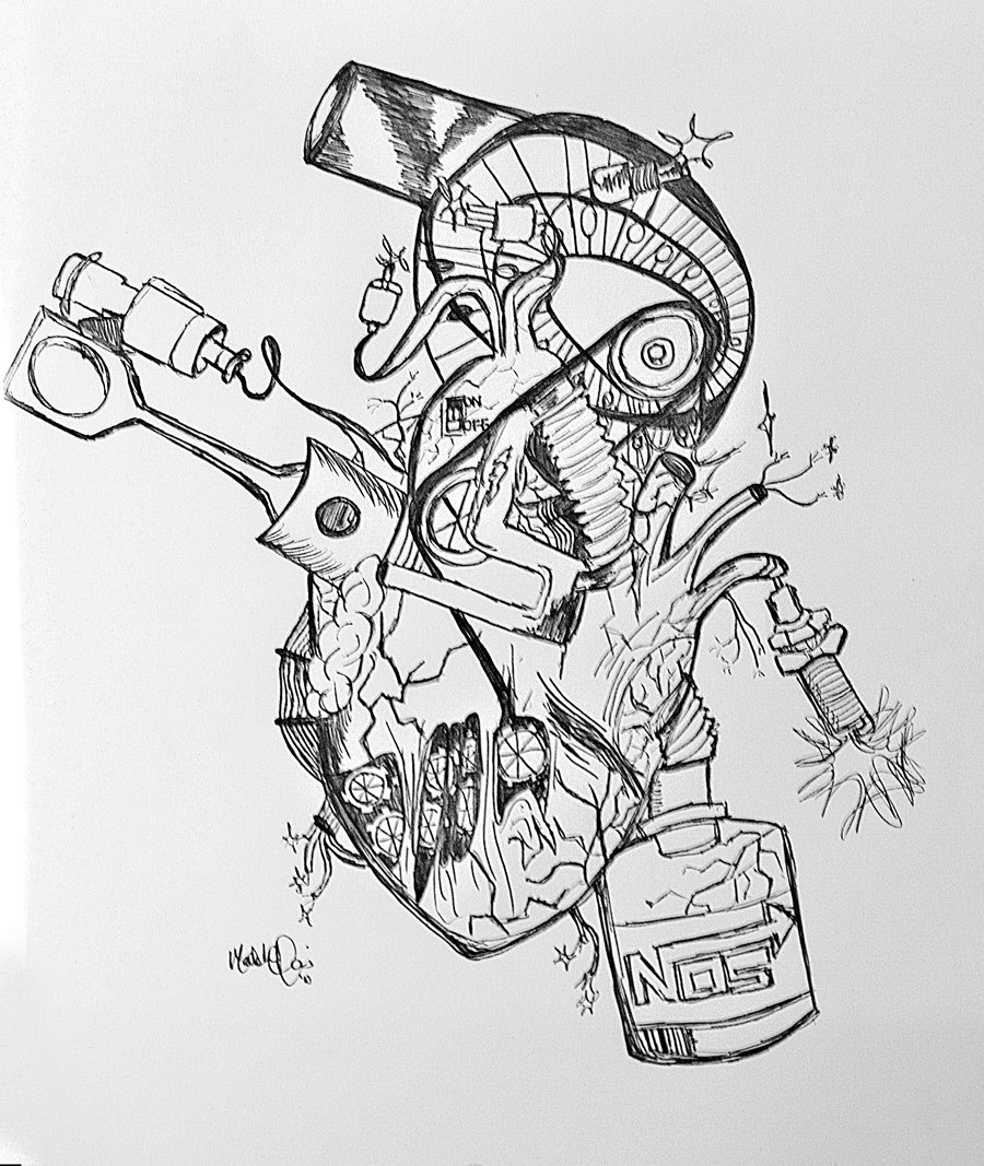 900x1067 Biomechanical Heart Tattoo Sketch - Heart Sketch Tattoo