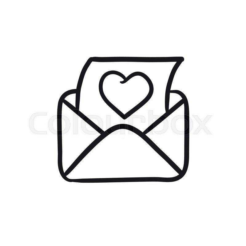 800x800 Open Envelope With Heart Vector Sketch Icon Isolated On Background - Heart Sketch Vector