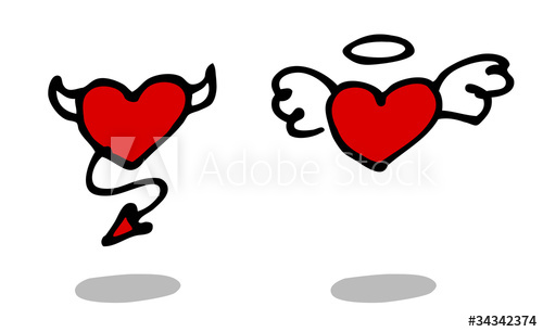 500x306 Angel And Devil Hearts Sketch. - Heart Sketch Vector