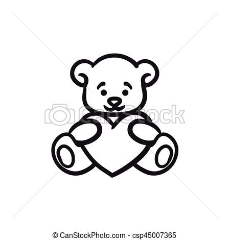 450x470 Teddy Bear With Heart Sketch Icon. Teddy Bear With Heart Vector - Heart Sketch Vector