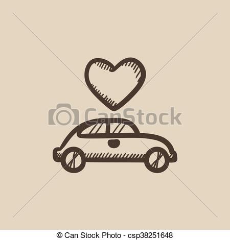 450x470 Wedding Car With Heart Sketch Icon. Wedding Car With Heart Vector - Heart Sketch Vector