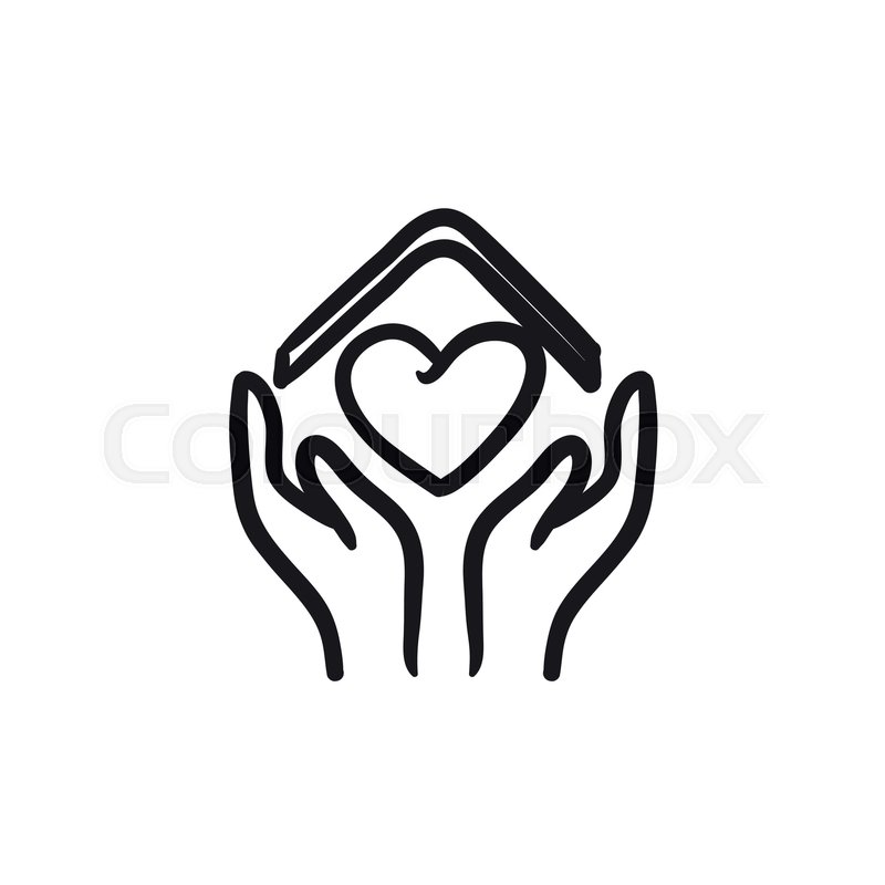 800x800 Hands Holding House With Heart Vector Sketch Icon Isolated On - Heart Sketch Vector