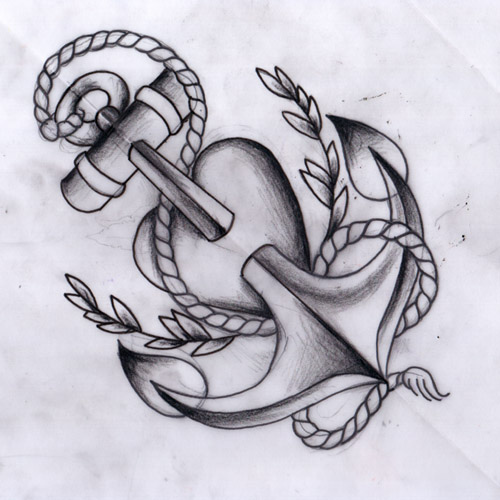 500x500 Anchor Through Heart Tattoo Sketch - Heart Tattoo Sketch