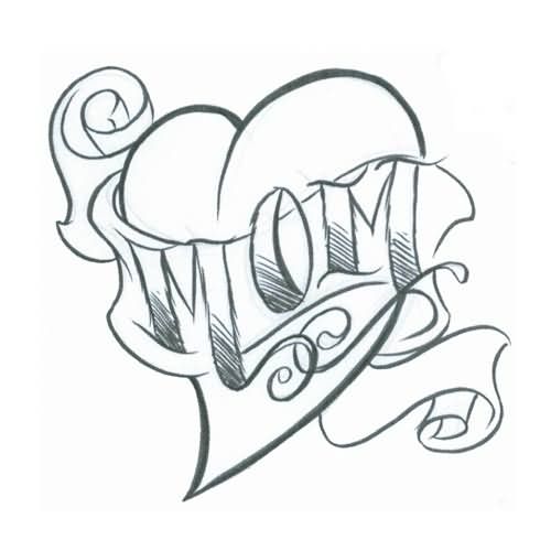 500x500 Simple Sketch Of Love Heart Mom Text Tattoo - Heart Tattoo Sketch