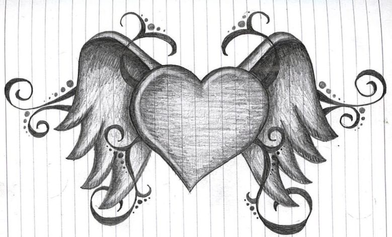 779x471 Heart With Wings Tattoo Sketch - Heart With Wings Sketch
