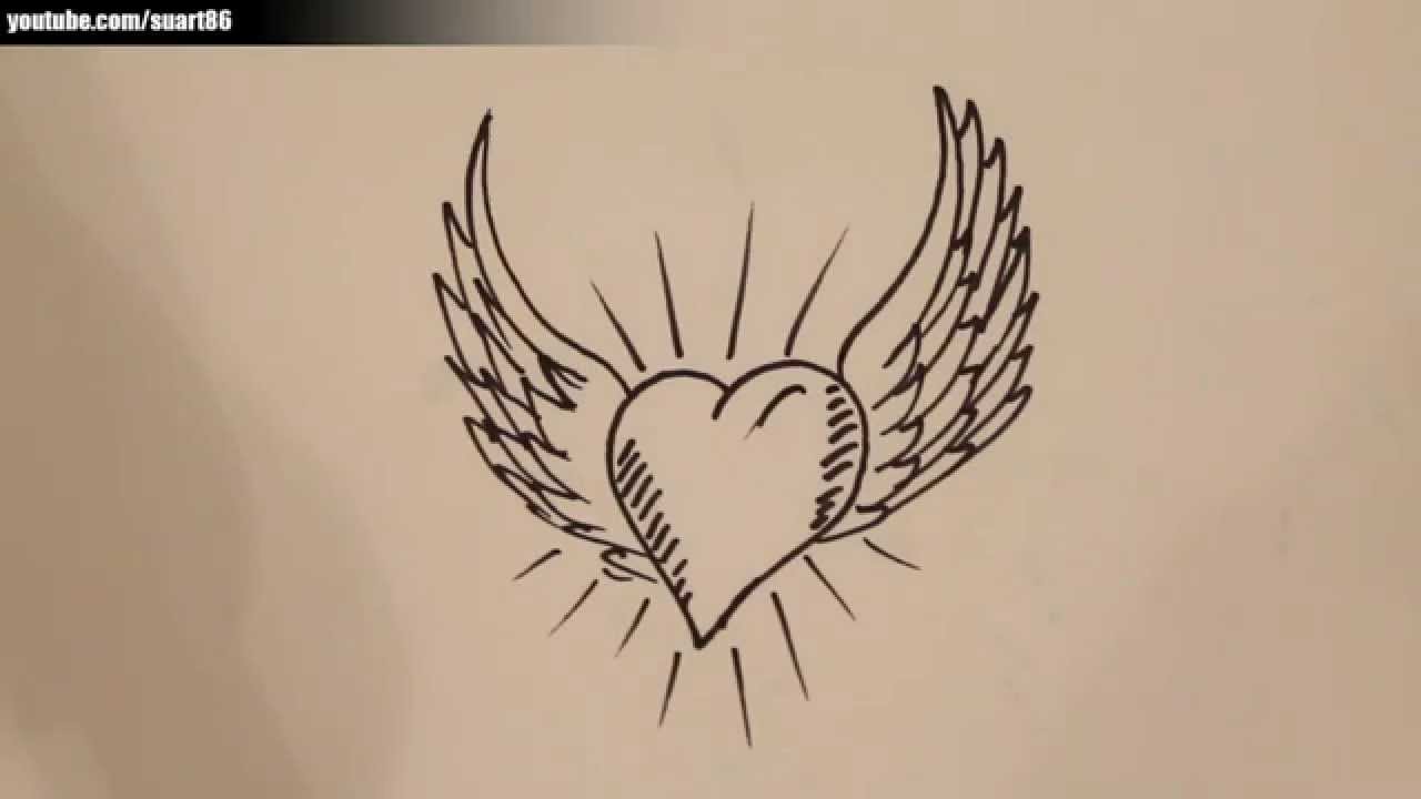 1280x720 How To Draw A Heart With Angel Wings - Heart With Wings Sketch
