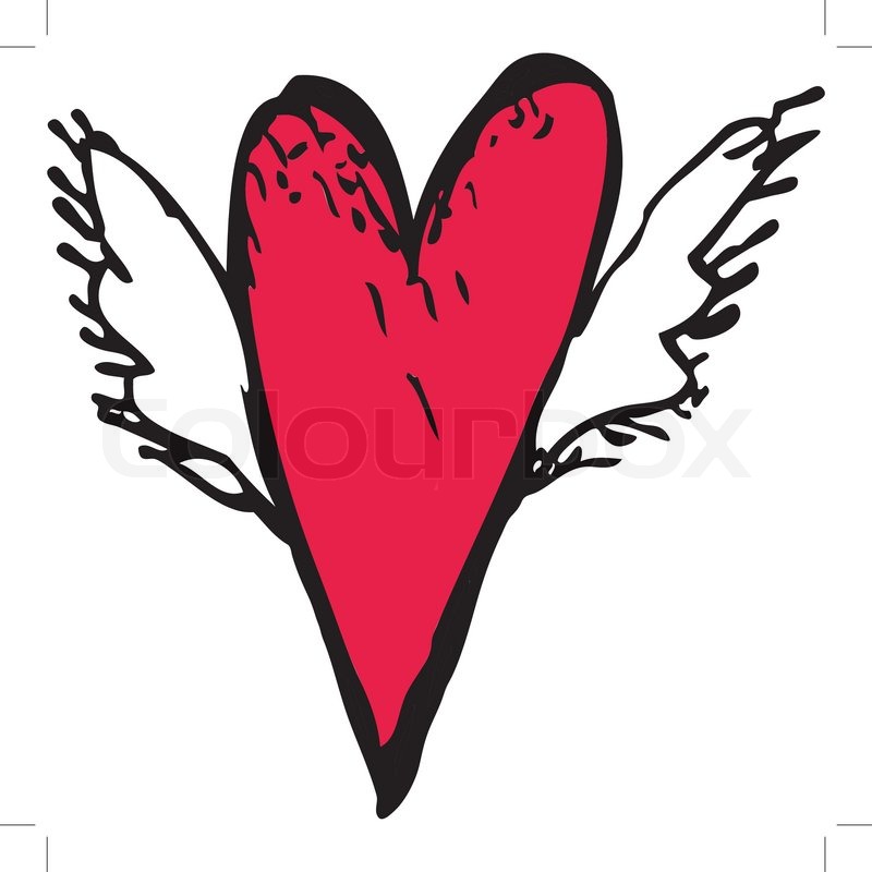 800x800 Red Heart With White Wings. Sketch, Doodle. Vector Illustration - Heart With Wings Sketch