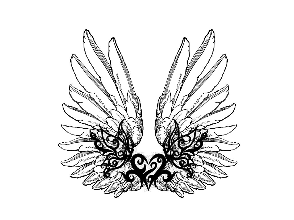 1024x768 Sword Heart And Wings Tattoo Sketch - Heart With Wings Sketch
