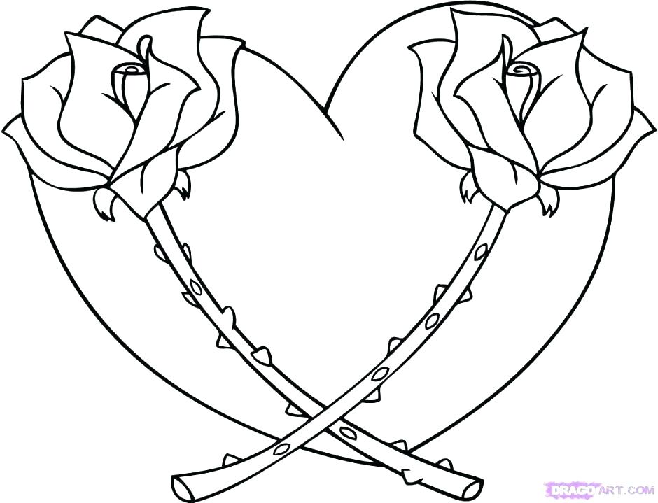 940x719 Heart With Rose Coloring Pages 2364778 - Hearts And Roses Sketch