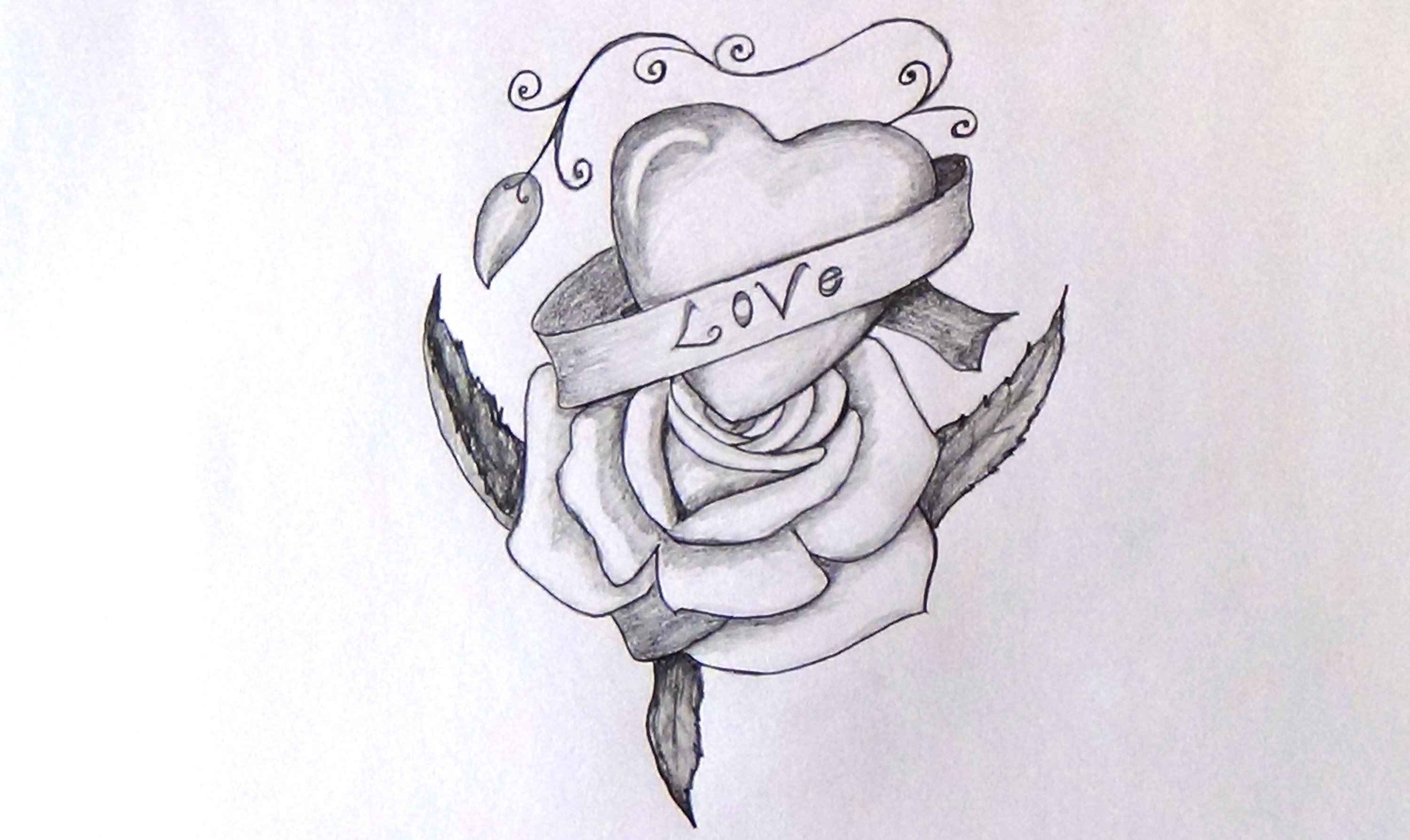3000x1788 How To Draw Heart Amp Rose Floral Art - Hearts And Roses Sketch