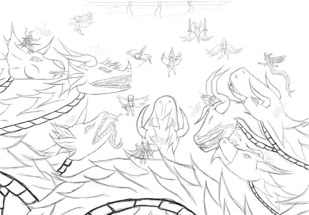 1024x712 The War In Heaven Sketch By B Angelo - Heaven Sketch