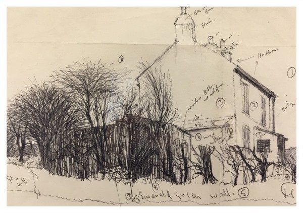 600x423 Simcock, Jack (1929 2012) Gable End With Fence And Hedge (Working - Hedge Sketch