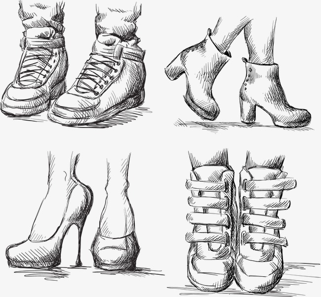 650x601 Hand Painted Women High Heels Casual Shoes Boots, Shoes Vector - Heels Sketch
