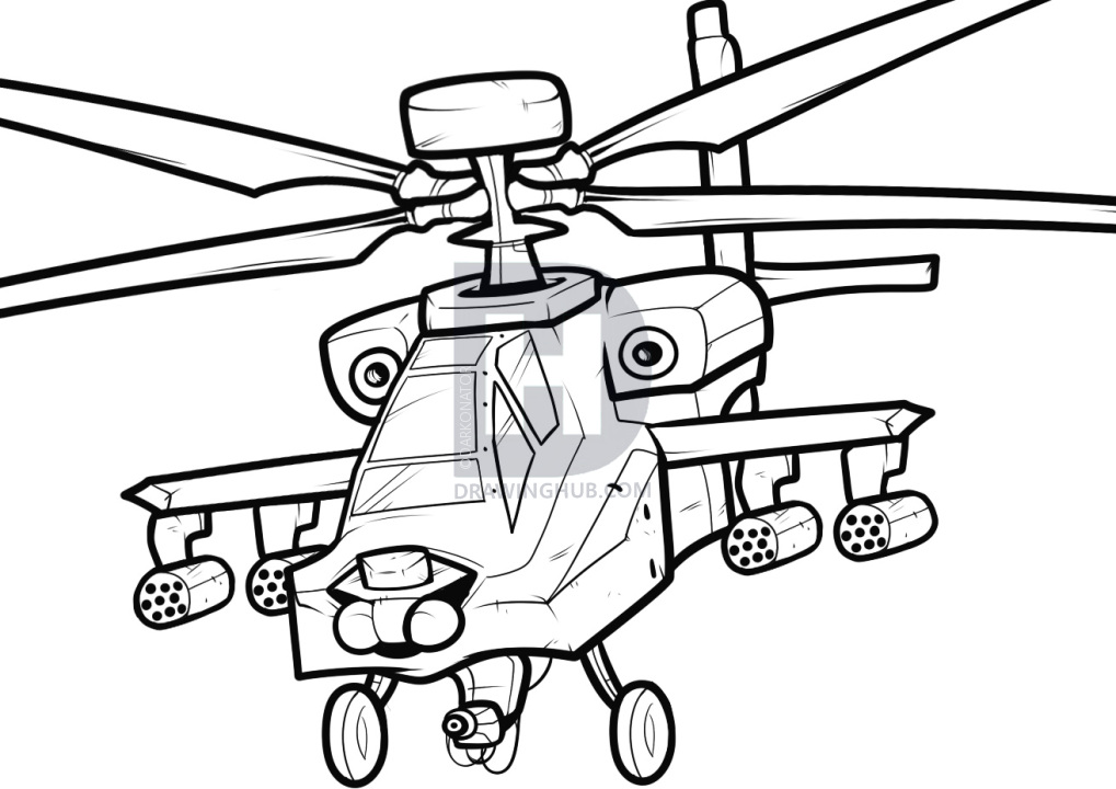 1019x720 How To Draw An Apache, Apache Helicopter, Step By Step, Drawing - Helicopter Sketch