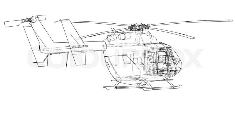800x387 Outline Drawing Or Sketch Of Helicopter. 3d Illustration Stock - Helicopter Sketch