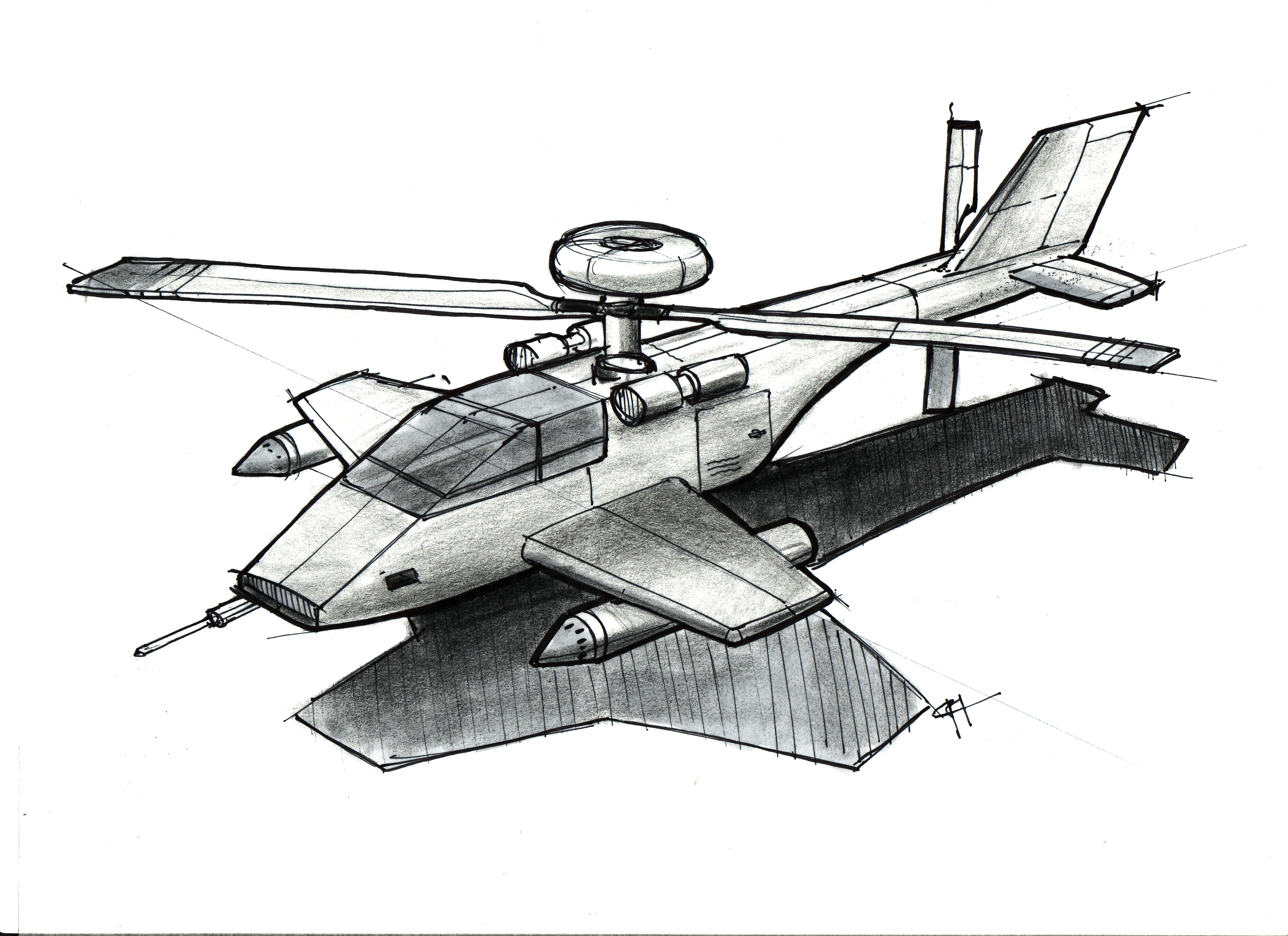 3504x2548 Helicopter 2 Lineweights - Helicopter Sketch