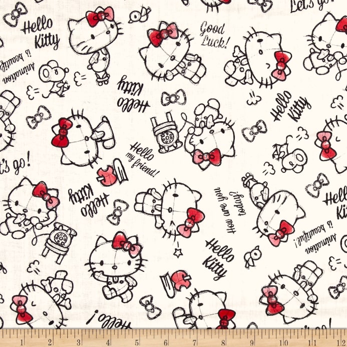 693x693 Kokka Sanrio Hello Kitty Rough Sketch Double Gauze Cream - Hello Kitty Sketch