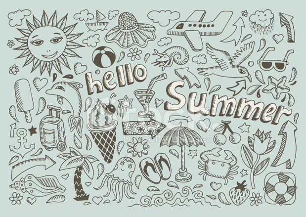 619x439 Set Of Sketch Design Element Summer Theme With Lettering Hello - Hello Sketch
