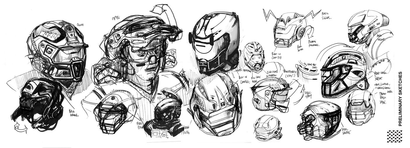 1400x507 Nfl 2030 Helmet Sketch Process On Behance - Helmet Sketch