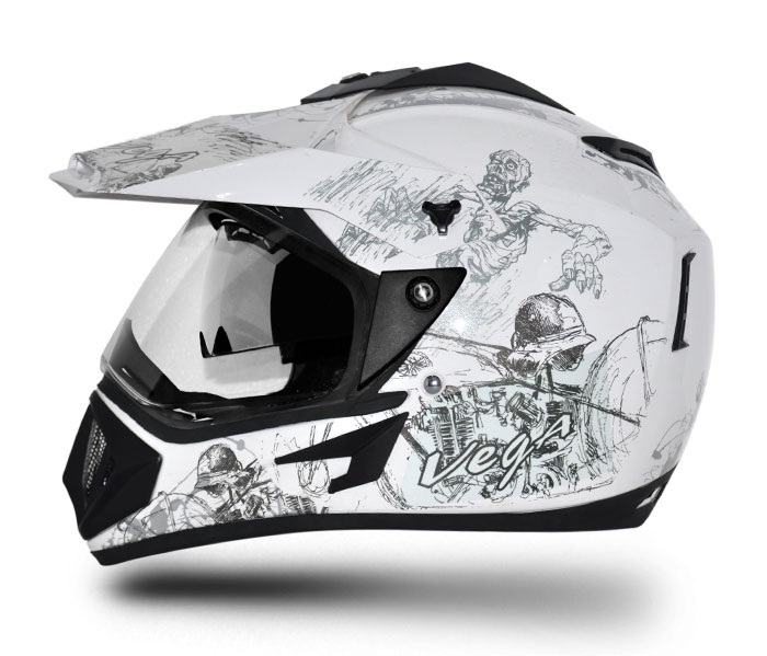 700x599 Off Road Dv Sketch White Base With Silver Graphic Helmet - Helmet Sketch