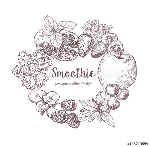 500x491 Herb, Spices And Fruits. Sketches Of Vegan Food For Packaging - Herb Sketches