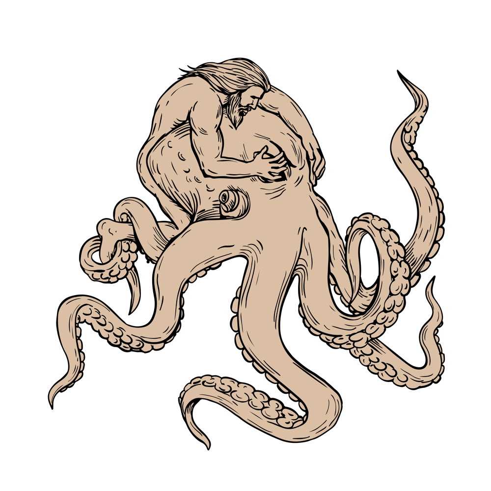 1000x1000 Hercules Fighting Giant Octopus Drawing On Behance - Hercules Sketch