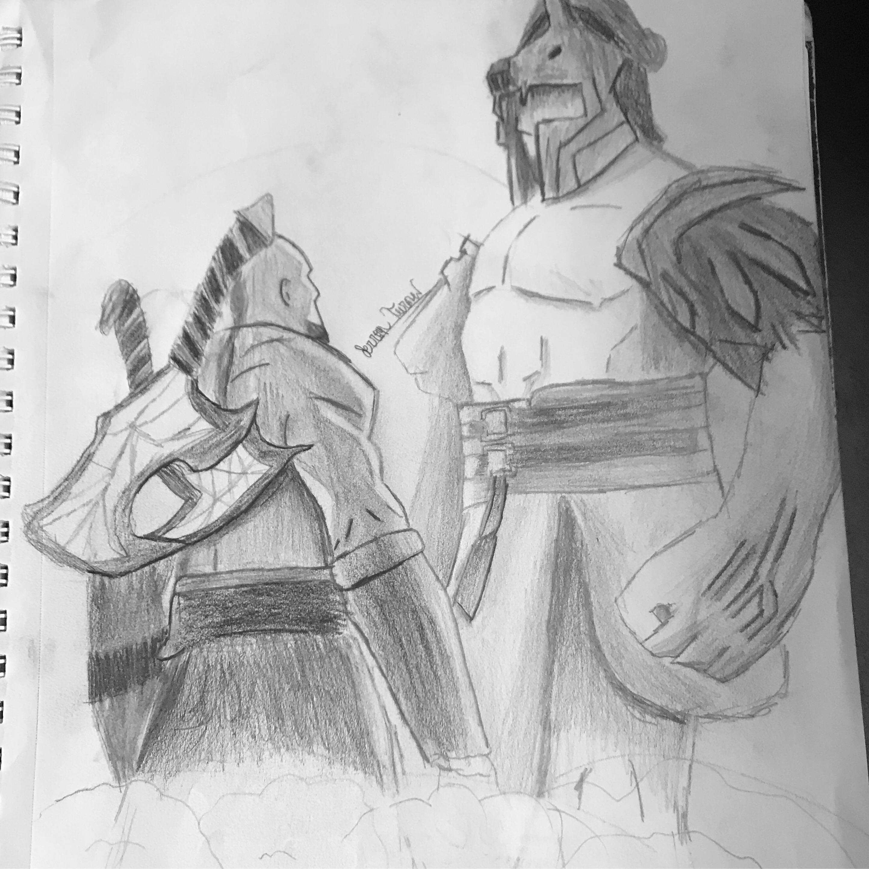2887x2887 Kratos Vs Hercules Sketch From Gow3 Godofwar - Hercules Sketch