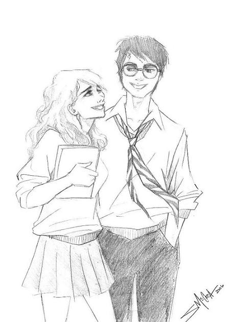 448x630 Harry And Hermione Sketch By Endoftheline - Hermione Sketch