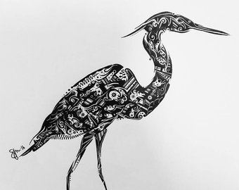 340x270 Heron Drawing Etsy - Heron Sketch