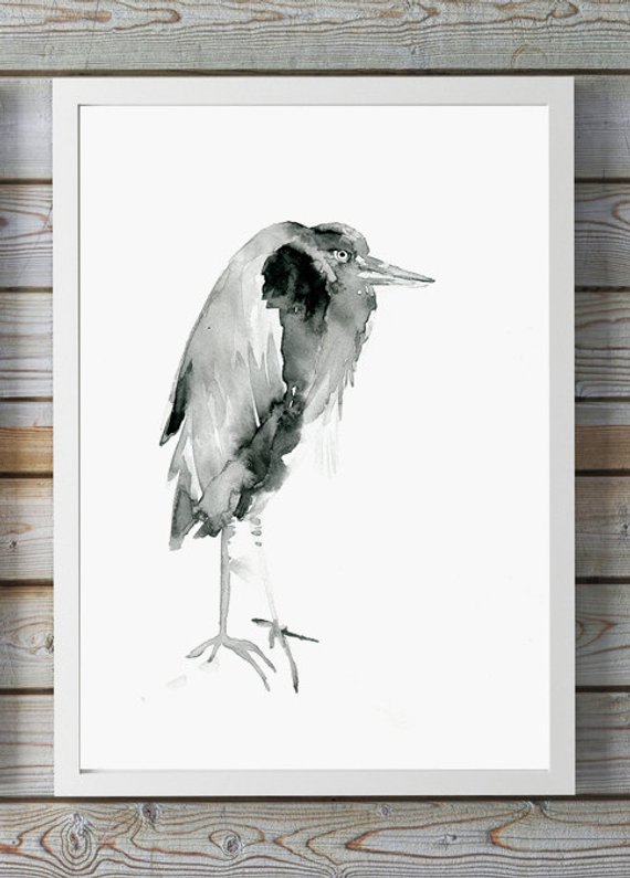 570x795 Heron Watercolor Painting Ink Drawing Giclee Print Zen Etsy - Heron Sketch