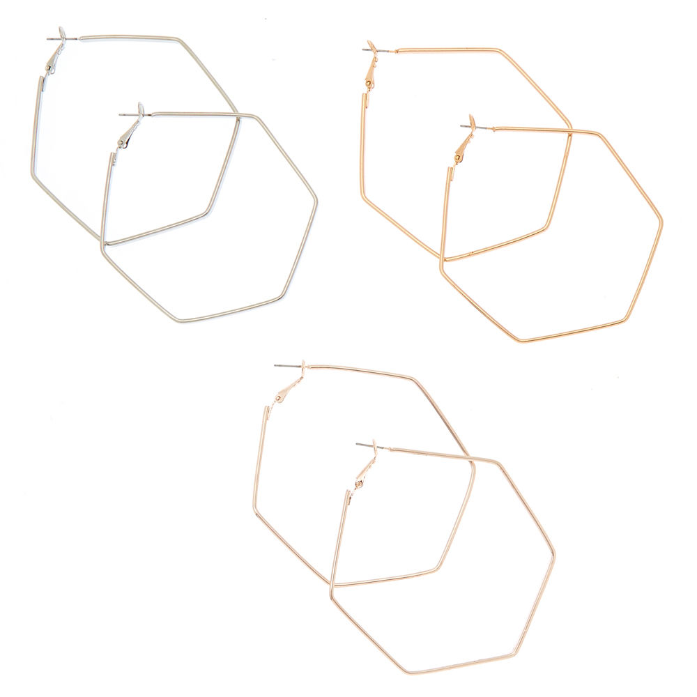 1000x1000 Mixed Metal 70mm Hexagon Hoop Earrings - Hexagon Sketch