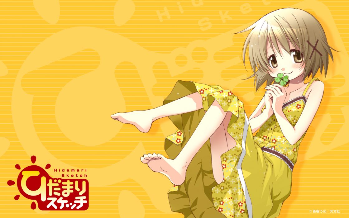 1120x700 Barefoot Blonde Hair Dress Hidamari Sketch Short Hair Yuno - Hidamari Sketch Wallpaper
