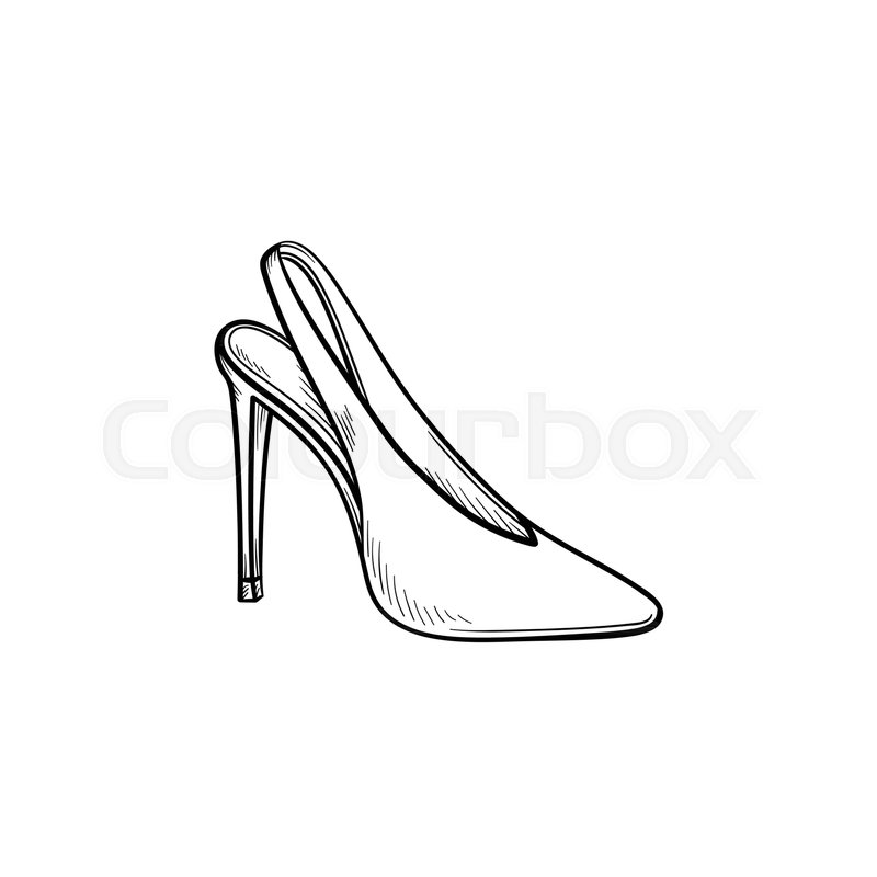 800x800 High Heel Shoe, Slingback Hand Drawn Outline Doodle Icon. Woman - High Heel Shoes Sketch