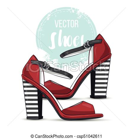 450x470 Fashion Vector Sketch Womens Shoes. Vector Color Womens Two Color - High Heels Sketch