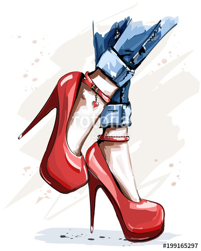 400x500 Hand Drawn Beautiful Red Shoes With High Heels. Fashion - High Heels Sketch