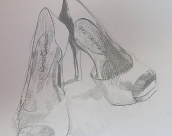 340x270 Drawing Shoes Sketch High Heel Shoe Drawing Black And White Etsy - High Heels Sketch