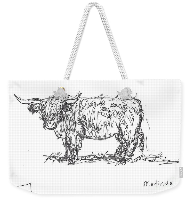 800x845 Highland Cow Field Sketch Weekender Tote Bag For Sale By Dawn - Highland Cow Sketch