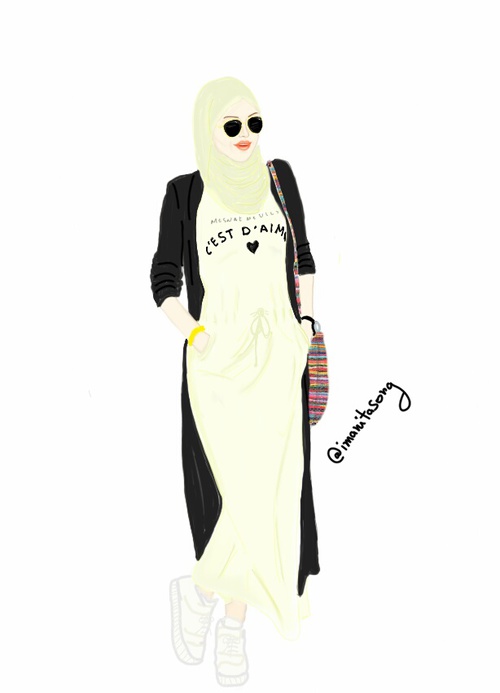 500x693 Hijab Fashion Sketch Shared By @drawing Imanitasong - Hijab Sketch