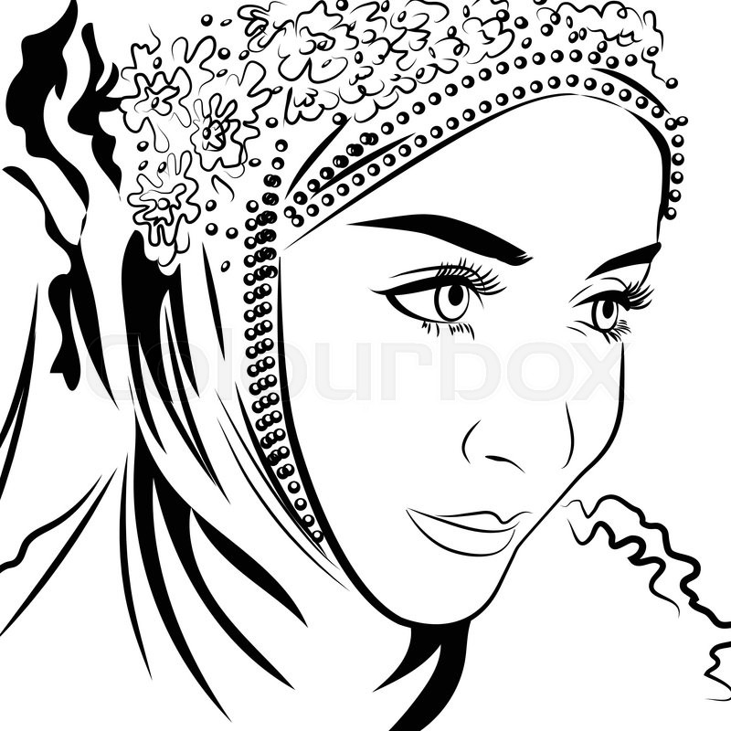 800x800 Muslim Female In Hijab Hand Drawing Style. Vector Illustration - Hijab Sketch