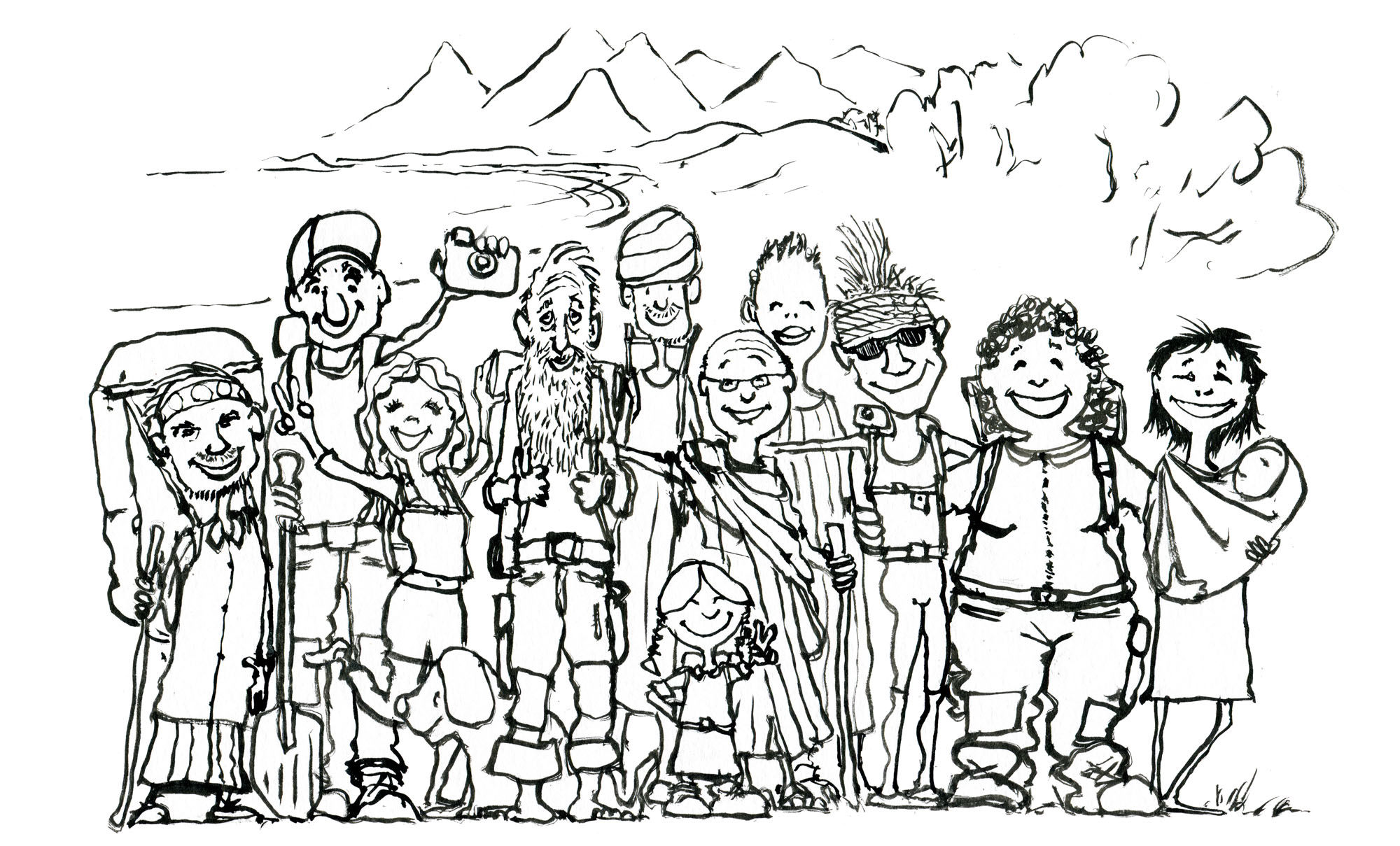 2000x1209 Hikers Drawing For Intro Wandering Landscapes Of - Hiker Sketch