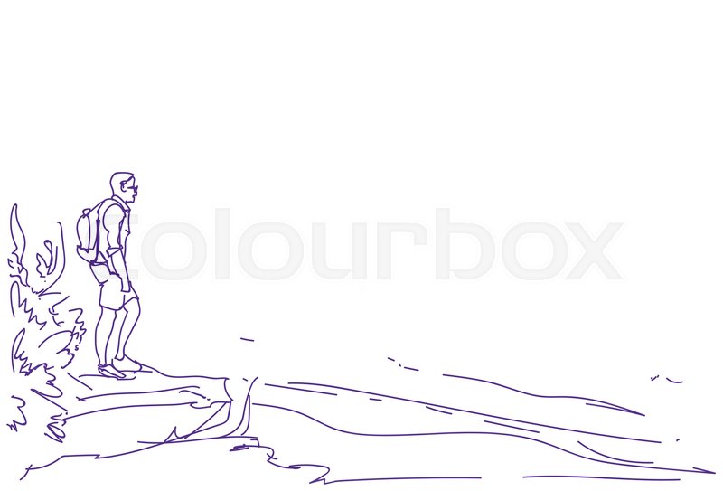 800x543 Sketch Traveler Man With Backpack Looking At Empty Copy Space Hand - Hiker Sketch