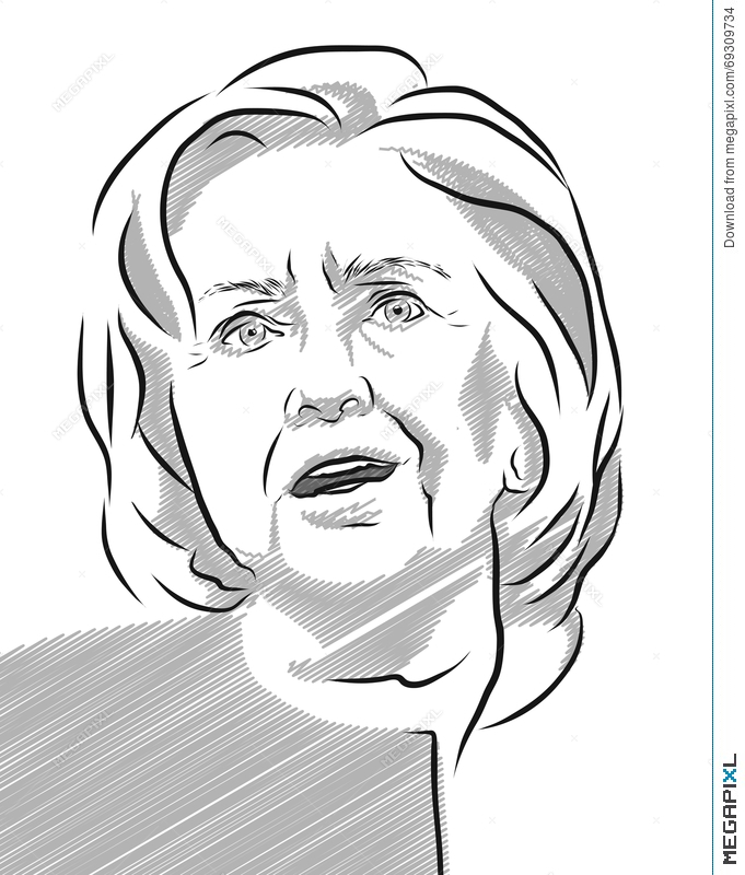 681x800 Hillary Clinton Portrait Vector Outline Illustration Illustration - Hillary Clinton Sketch