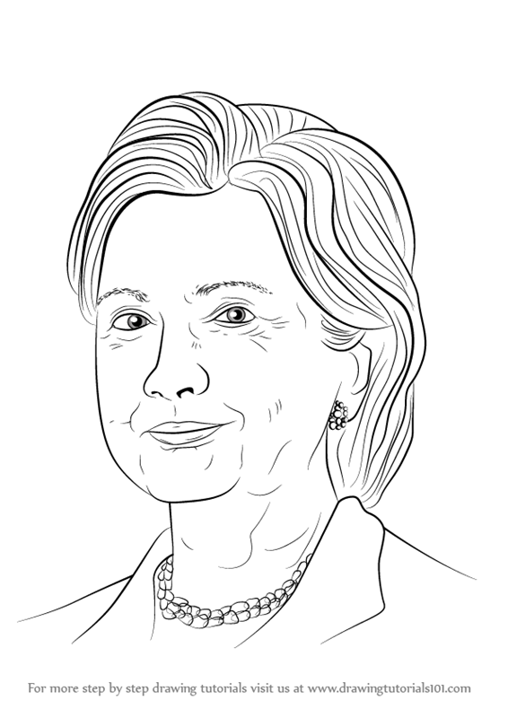 566x800 Learn How To Draw Hillary Clinton (Politicians) Step By Step - Hillary Clinton Sketch