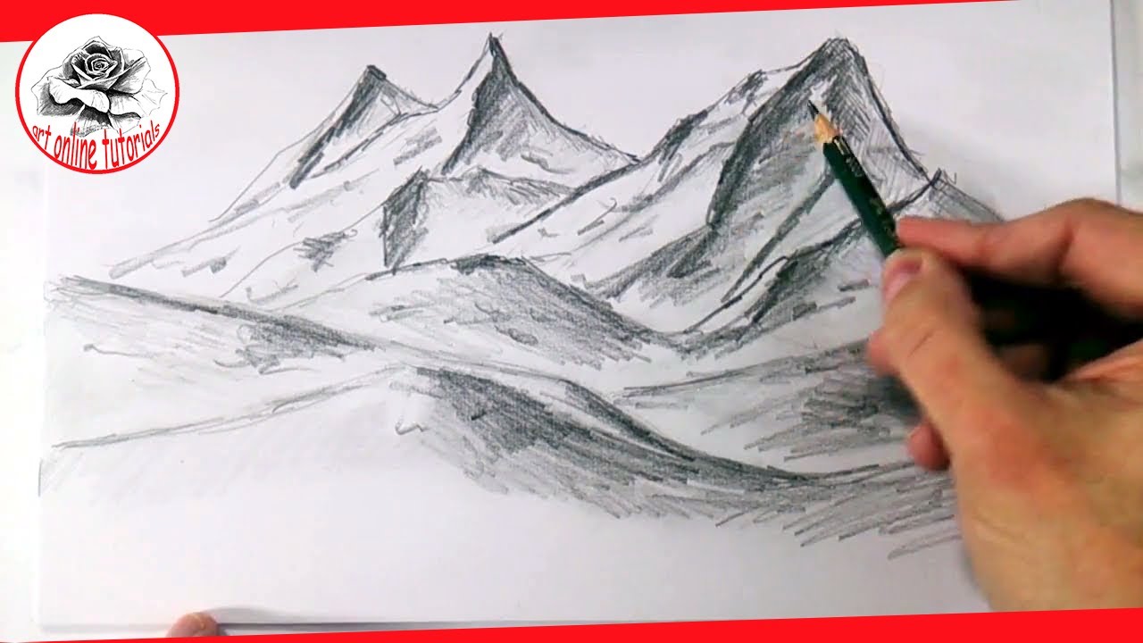 1280x720 How To Draw Realistic Mountains With Pencil, Step By Step And Easy - Himalaya Sketch