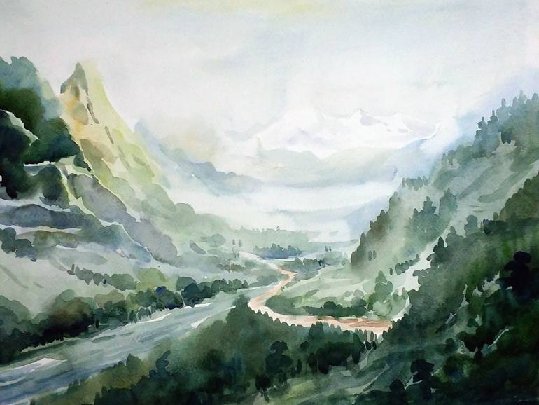 770x578 Morning Himalaya Painting By Samiran Sarkar Saatchi Art - Himalaya Sketch